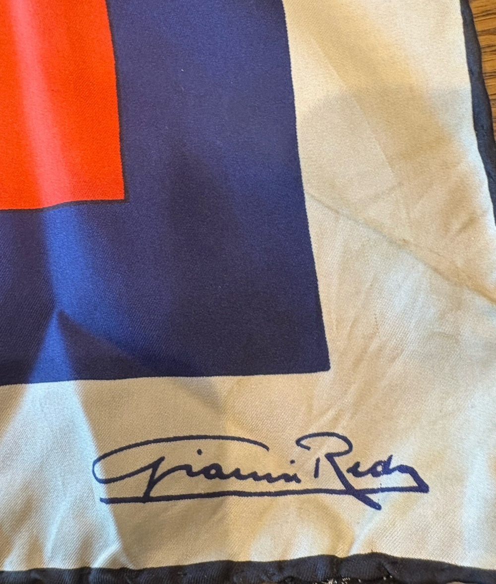 Vintage Gianni Reda Italy Scarf Red White Blue Squares Geometric MCM 30" Square
